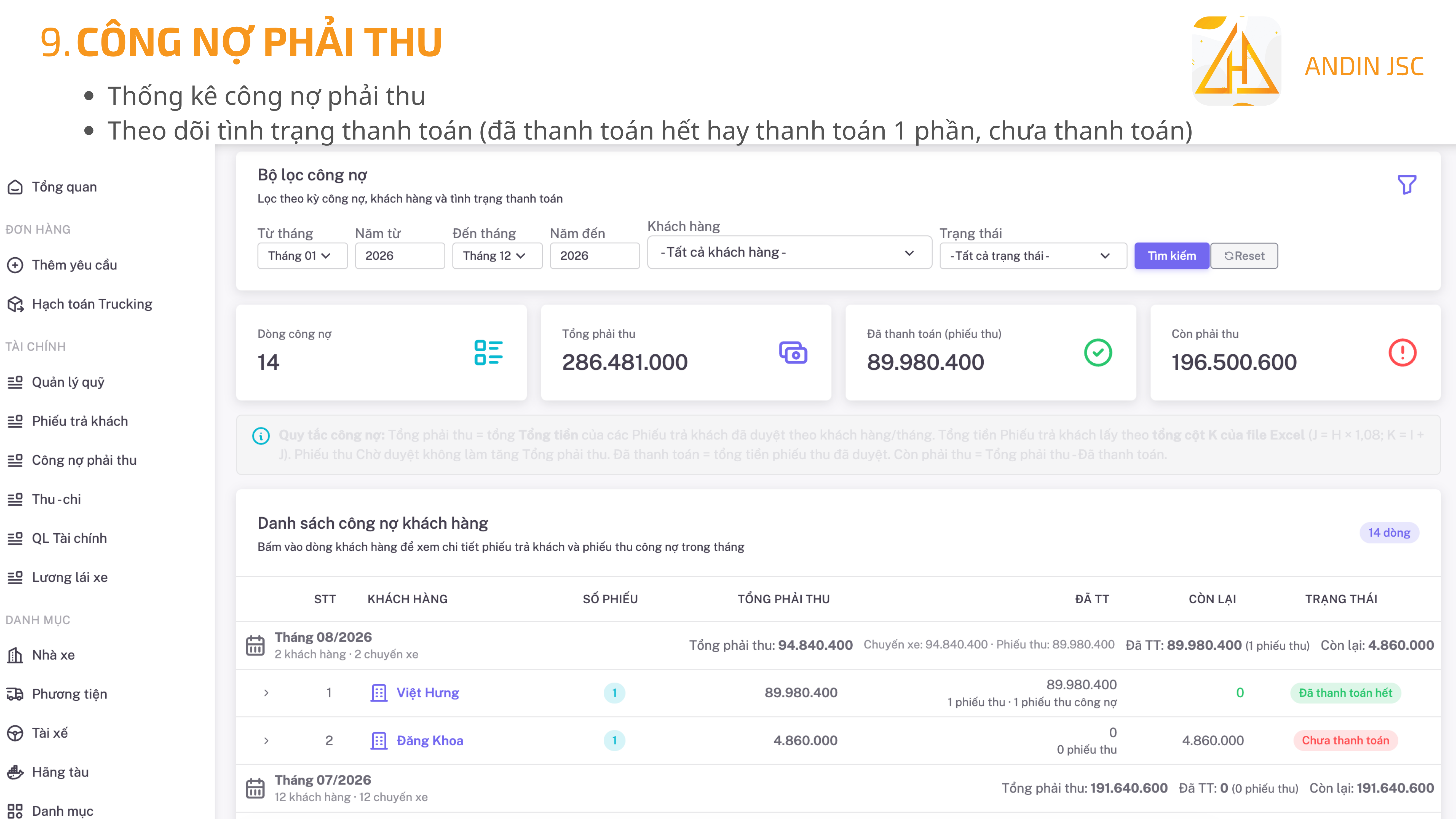 Quản Lý Công Nợ Theo Tháng Cho Công Ty Vận Tải - hình ảnh 4