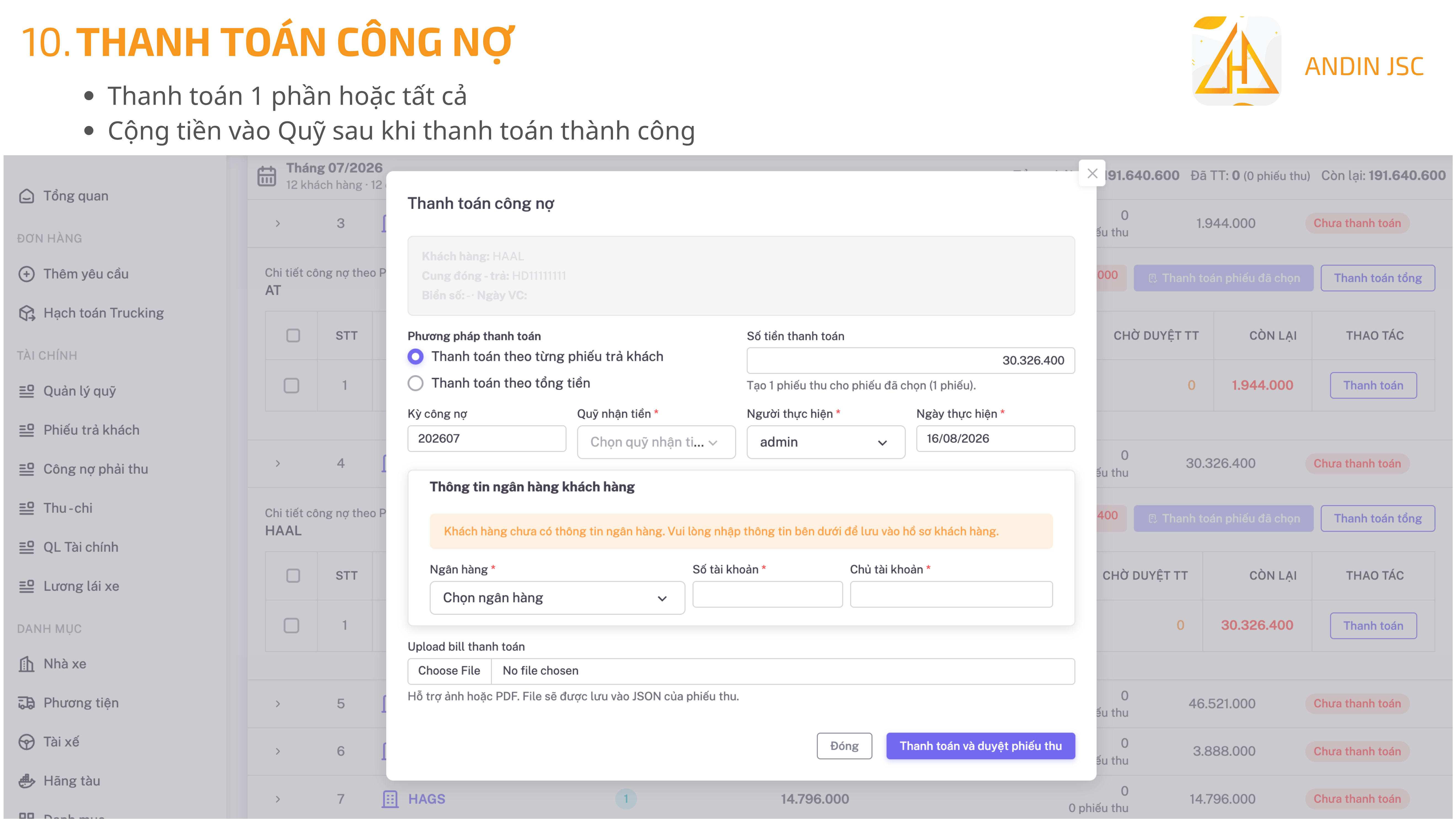 Quản Lý Công Nợ Theo Tháng Cho Công Ty Vận Tải - hình ảnh 3