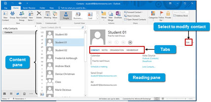 Giao diện quản lý thông tin contact