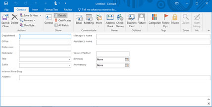 Biểu mẫu thông tin quản lý chi tiết contact