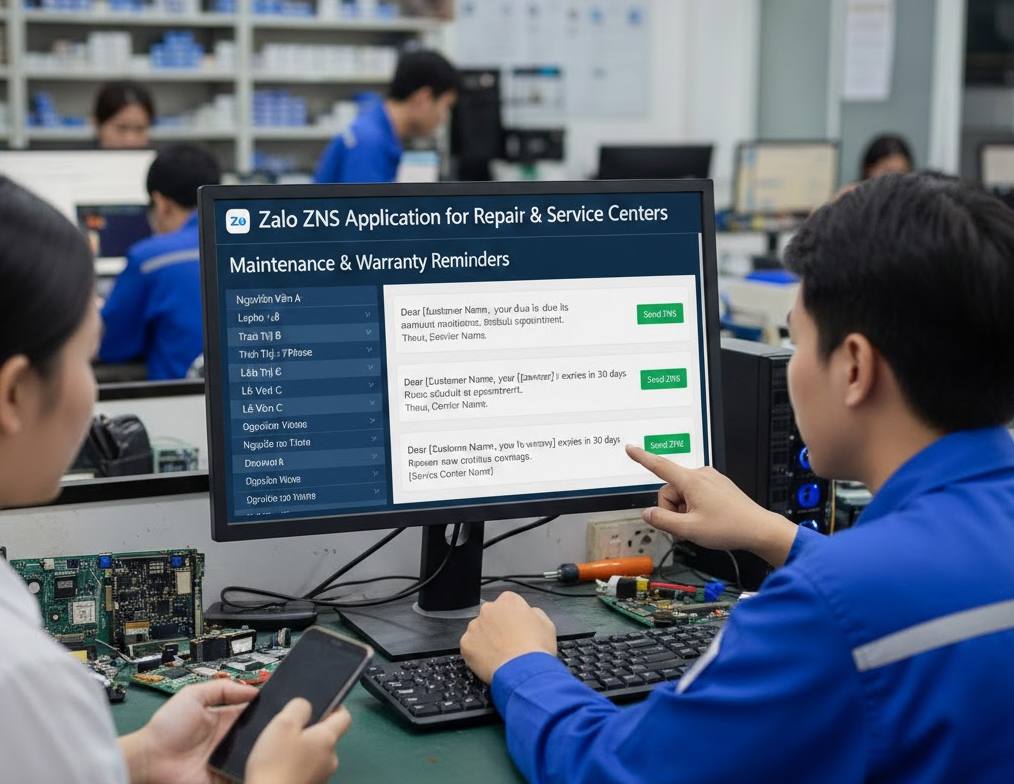 Ứng dụng Zalo ZNS cho trung tâm bảo hành – sửa chữa: Nhắc bảo trì, bảo hành