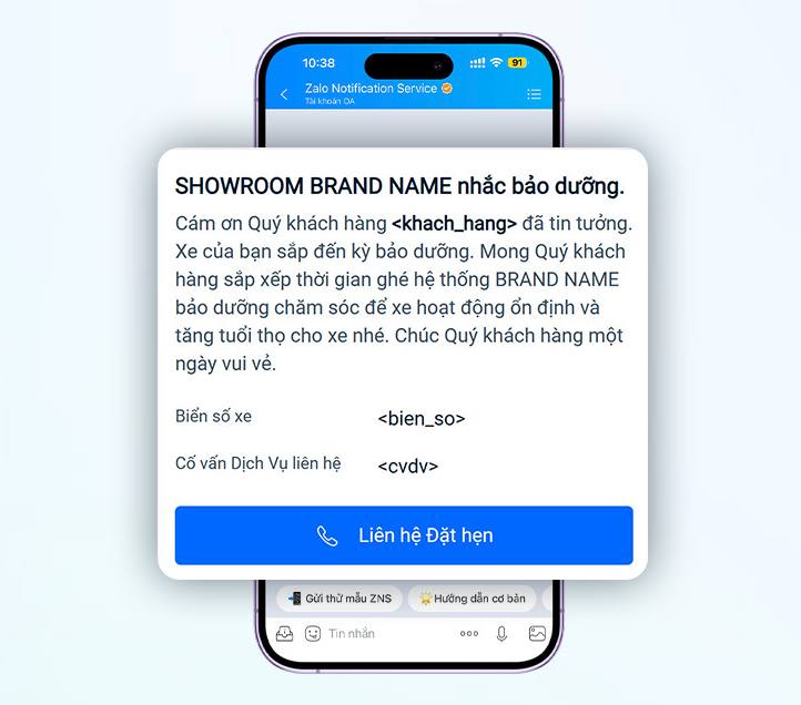 Ứng dụng Zalo ZNS cho trung tâm bảo hành – sửa chữa: Nhắc bảo trì, bảo hành