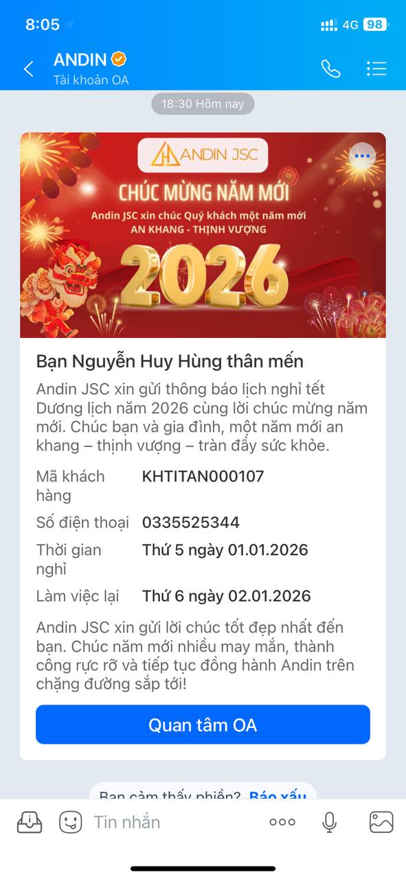 Tạo trải nghiệm thương hiệu đồng nhất qua tin Zalo ZNS