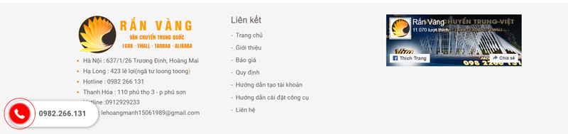 footer của  website order hàng Trung Quốc Rắn Vàng