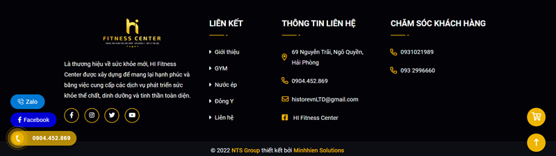 Footer của website Hi Fitness Center