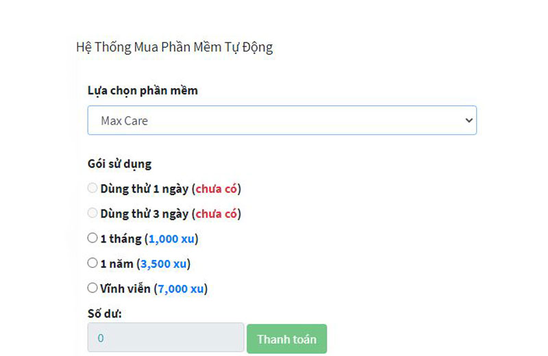 Giá phần mềm Max care