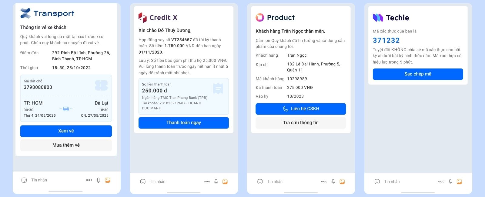 Gửi thông báo giao dịch, đơn hàng, gia hạn qua Zalo ZNS
