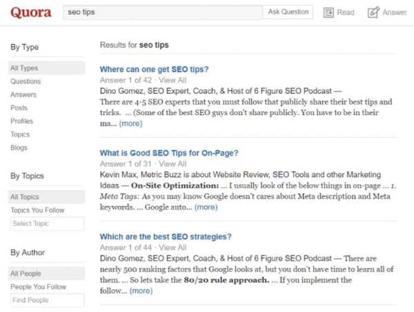 Các câu hỏi trên Quora.com nghiên cứu từ khóa