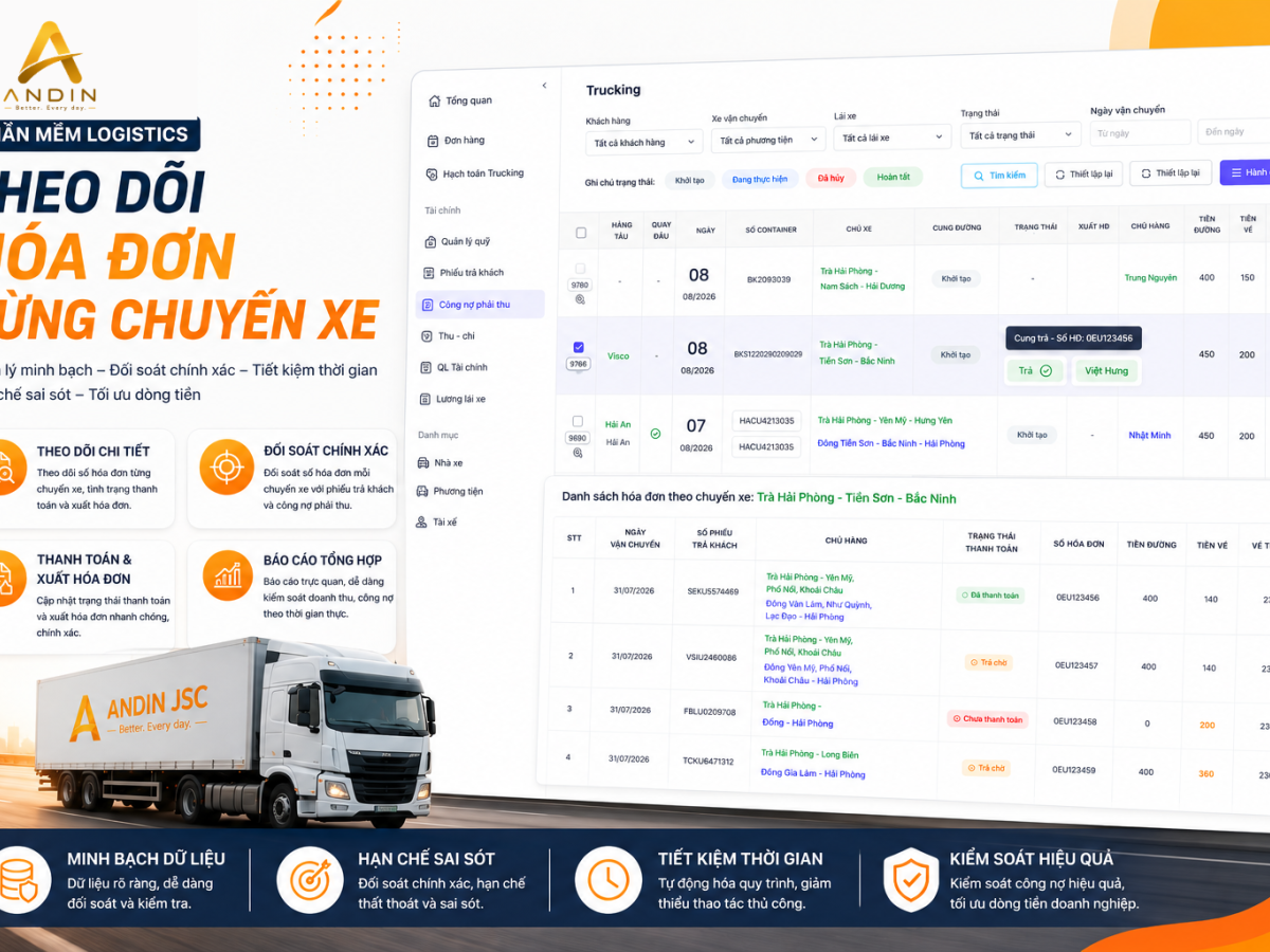 Theo Dõi Hóa Đơn Từng Chuyến Xe Trên Phần Mềm Logistics