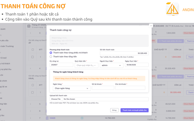 Quản Lý Công Nợ Theo Tháng Cho Công Ty Vận Tải