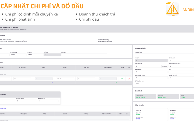 Theo Dõi Số Dầu Thực Tế Và Định Mức Từng Chuyến Xe