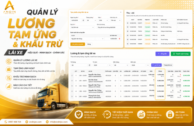Quản Lý Lương, Tạm Ứng Và Khấu Trừ Lái Xe Quản Lý Lương, Tạm Ứng Và Khấu Trừ Lái Xe