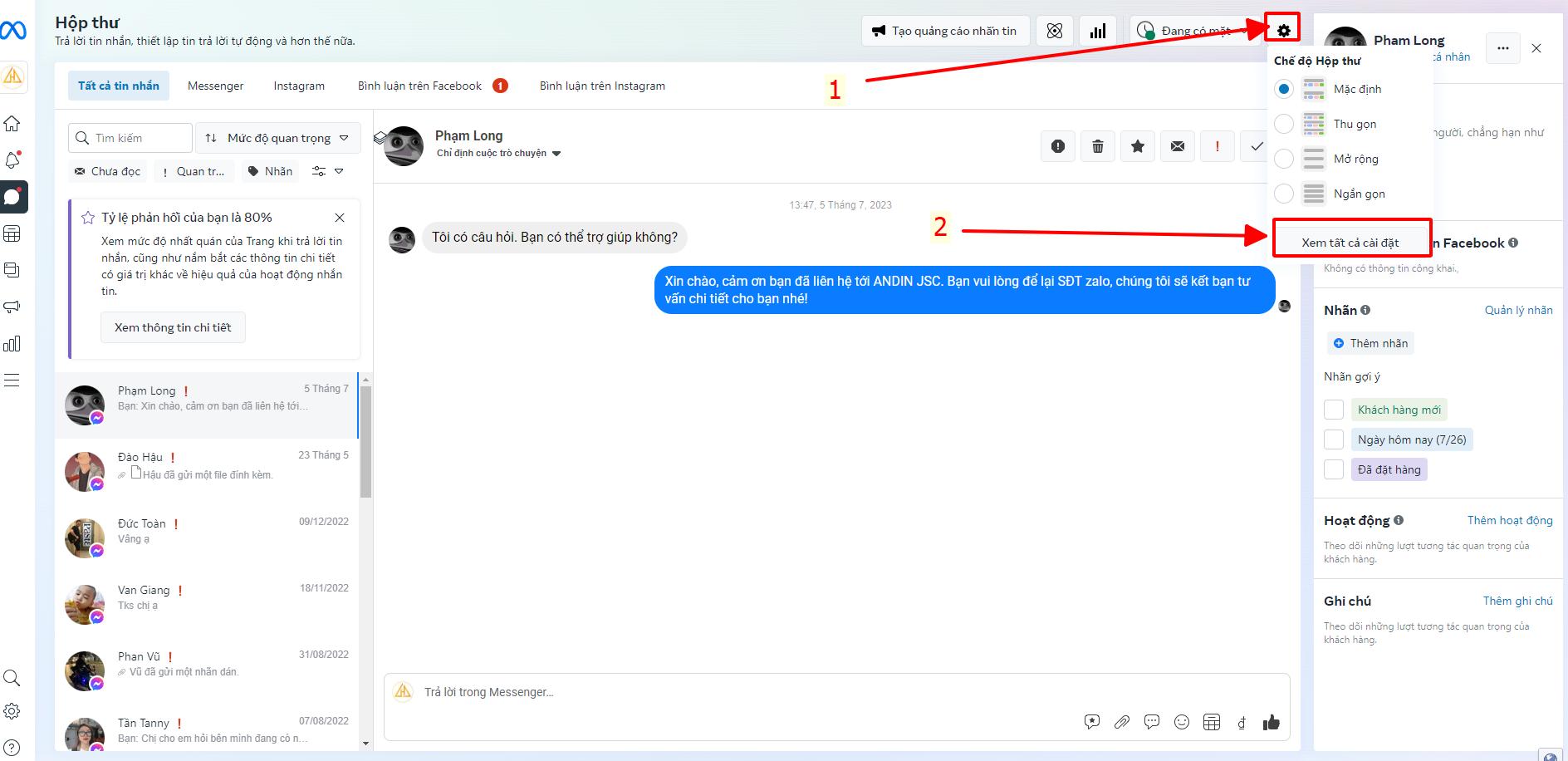 truy cập cài đặt